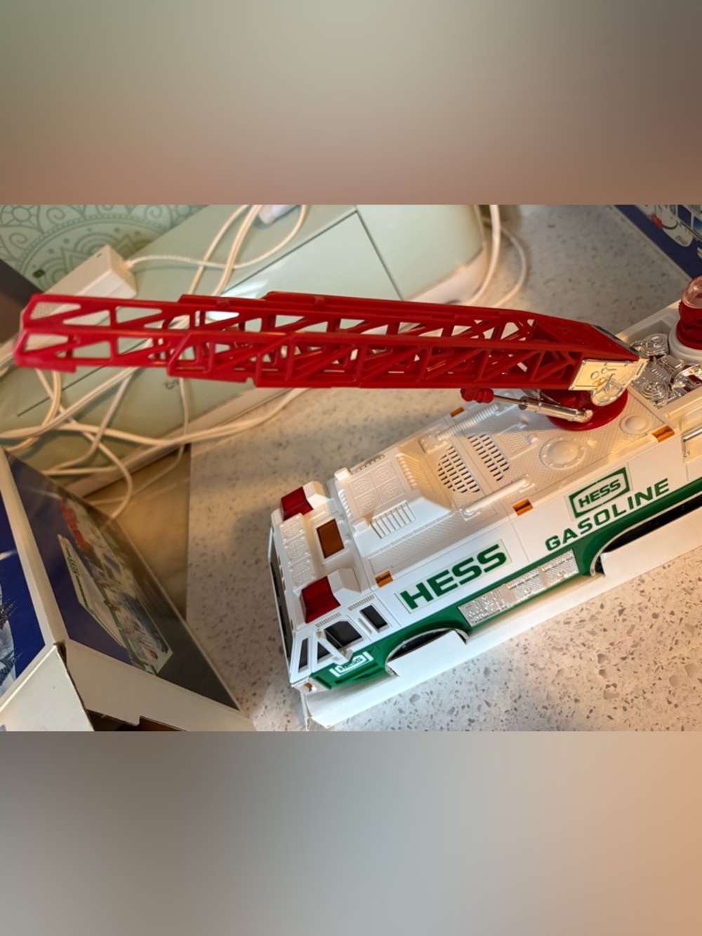 Kids Fire Rescue Toy Truck with Red Ladder - White & Green